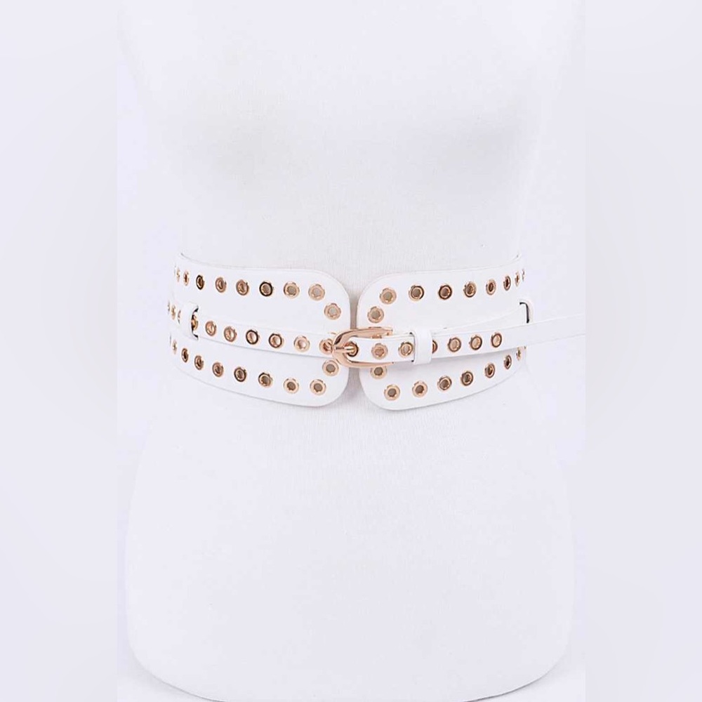 White Grommet Vegan Leather Statement Belt